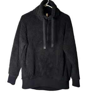 Athleta Talus Sherpa Fleece Pullover Cozy Lounge Cabin Outdoors Black S #486996